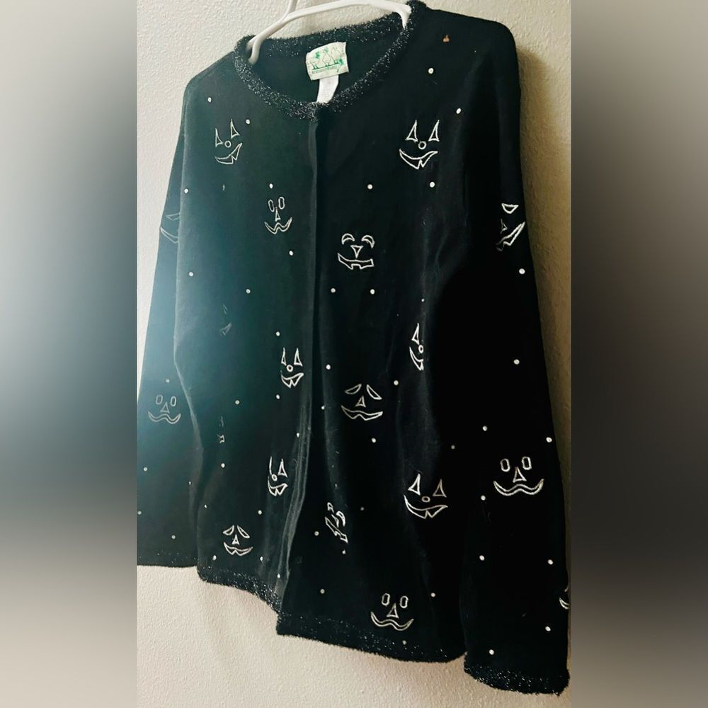 QUACKER FACTORY MIDNIGHT JACK-O-LANTERN FACES SNAP UP CARDIGAN WOMENS SIZE S - Picture 3 of 7